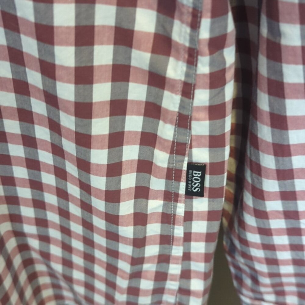 Men's Hugo Boss Red and White Button-Up Slim Fit Shirt - Size L NWT - Picture 3 of 8